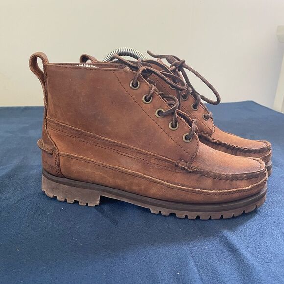 J.Crew Brown Leather Moc Toe Women's Size 5.5B Boots Made In Brazil - Picture 1 of 6